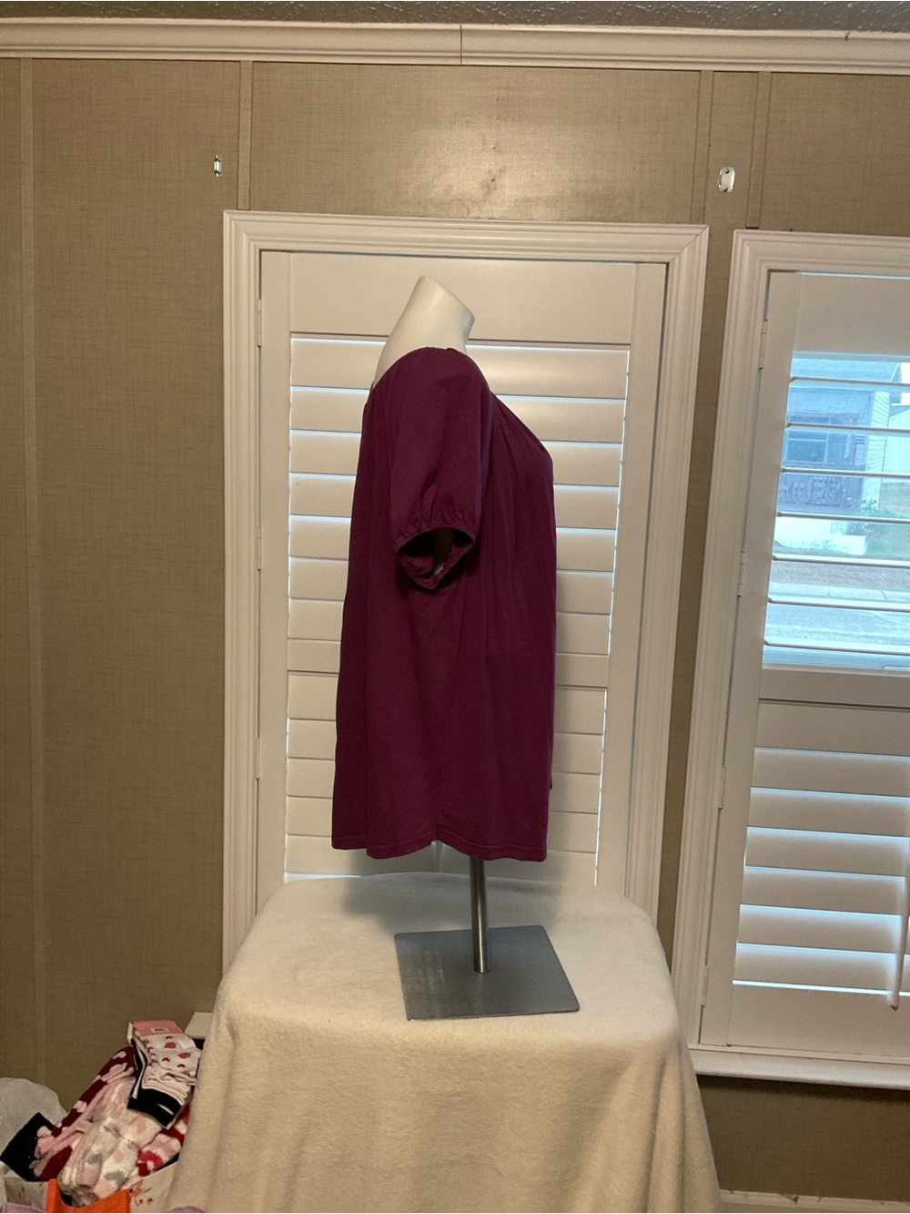 Chaps Short Sleeve Crewneck Top in Deep Magenta